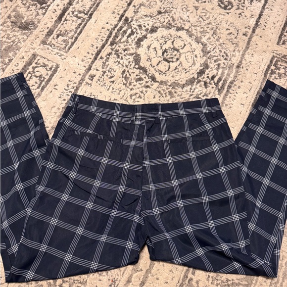 Men's Navy Plaid Dress Pants - Picture 4 of 6